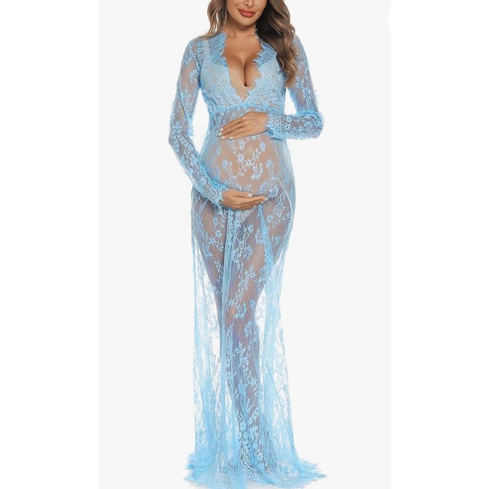Cosyou Women's Maternity Dress Size 3XL Blue Lace Sheer Cover Up